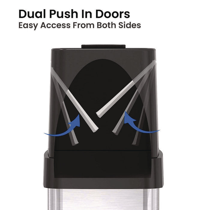 Dual Push Door Trash Can, 24 gal, Stainless Steel, Silver/Black