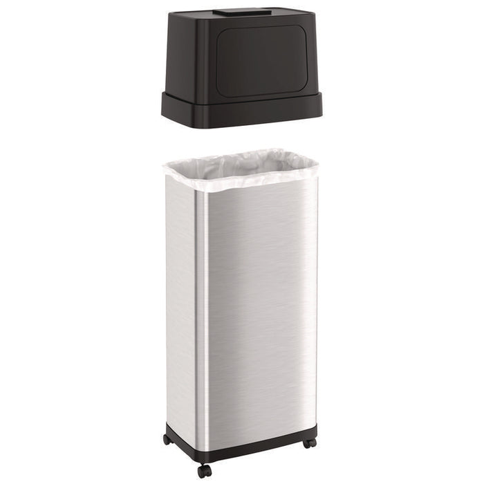 Dual Push Door Trash Can, 24 gal, Stainless Steel, Silver/Black