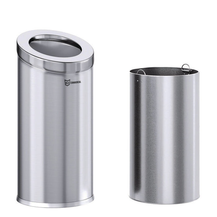 Beveled Open Top Trash Can, 15 gal, Stainless Steel, Silver