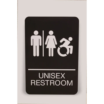 ADA Sign, Unisex Restroom, 6 x 9, Black Face, White Graphics