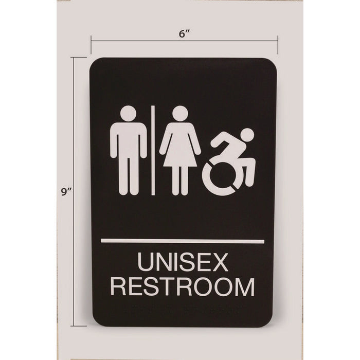 ADA Sign, Unisex Restroom, 6 x 9, Black Face, White Graphics