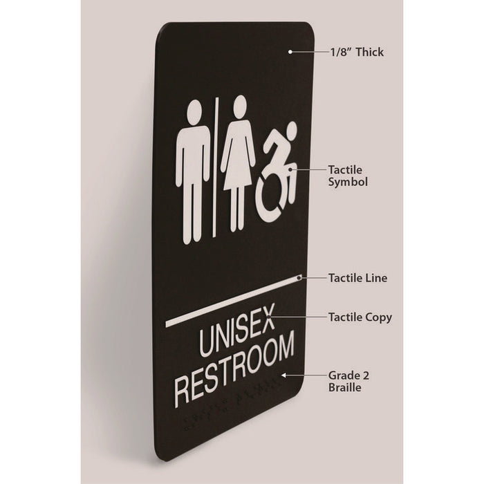 ADA Sign, Unisex Restroom, 6 x 9, Black Face, White Graphics