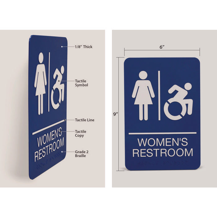 ADA Sign, Women's Restroom, 6 x 9, Blue Face, White Graphics
