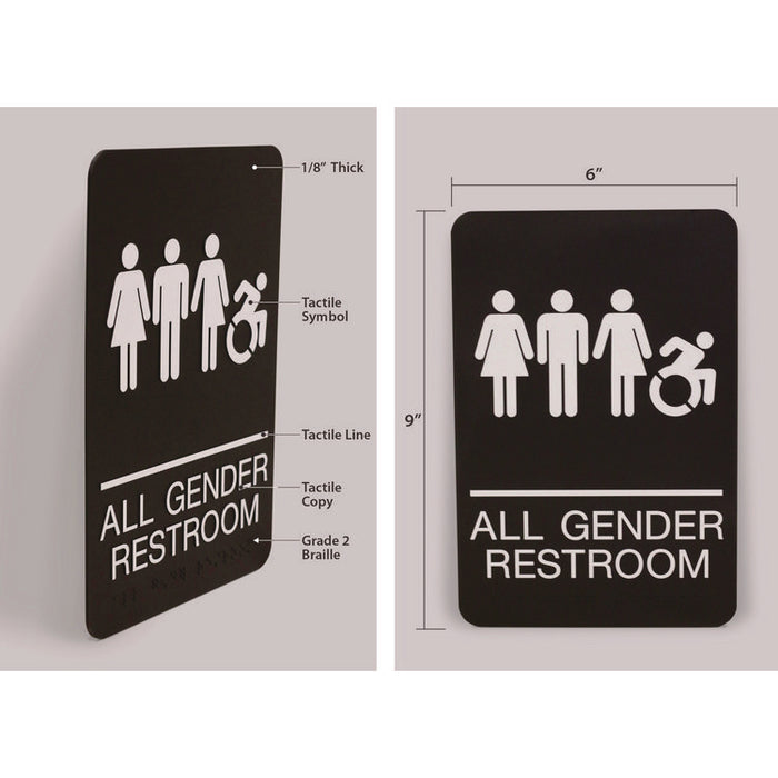 ADA Sign, All Gender Restroom, 6 x 9, Black Face, White Graphics
