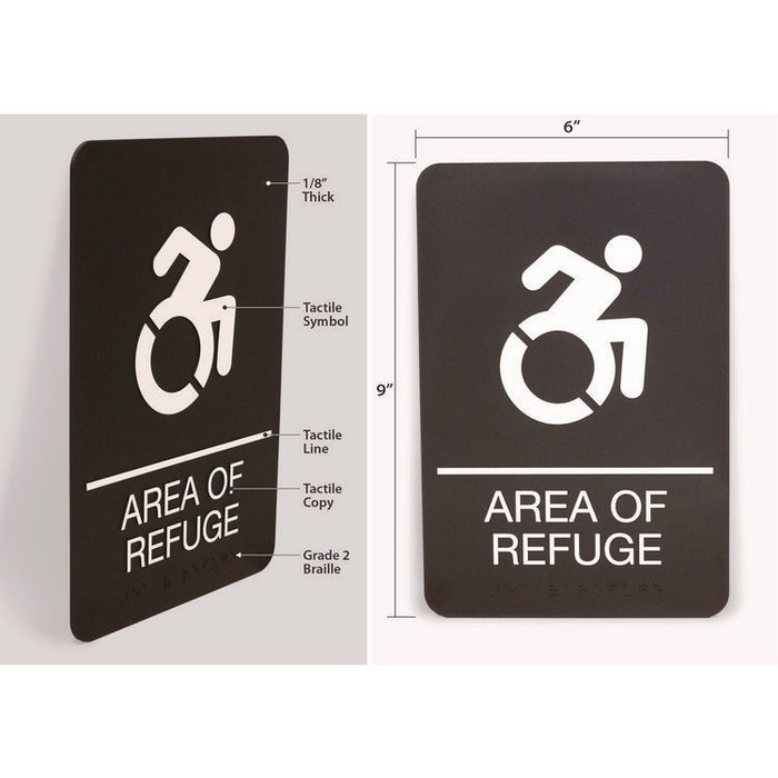 ADA Sign, Area of Refuge, 6 x 9, Black Face, White Graphics
