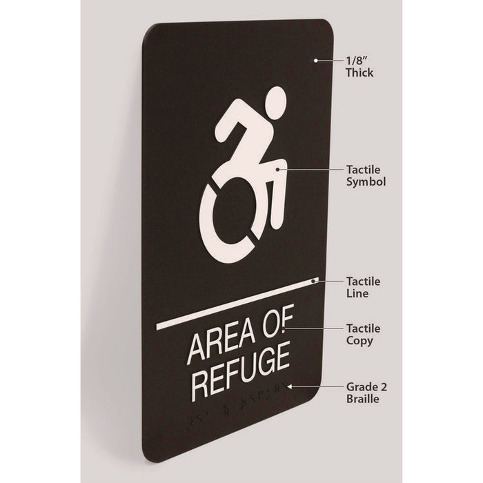ADA Sign, Area of Refuge, 6 x 9, Black Face, White Graphics