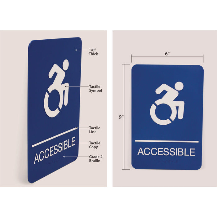 ADA Sign, Accessible, 6 x 9, Blue Face, White Graphics