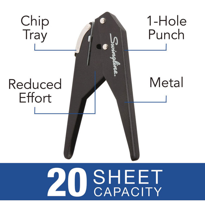 20-Sheet Low Force One-Hole Punch, 9/32" Holes, Black