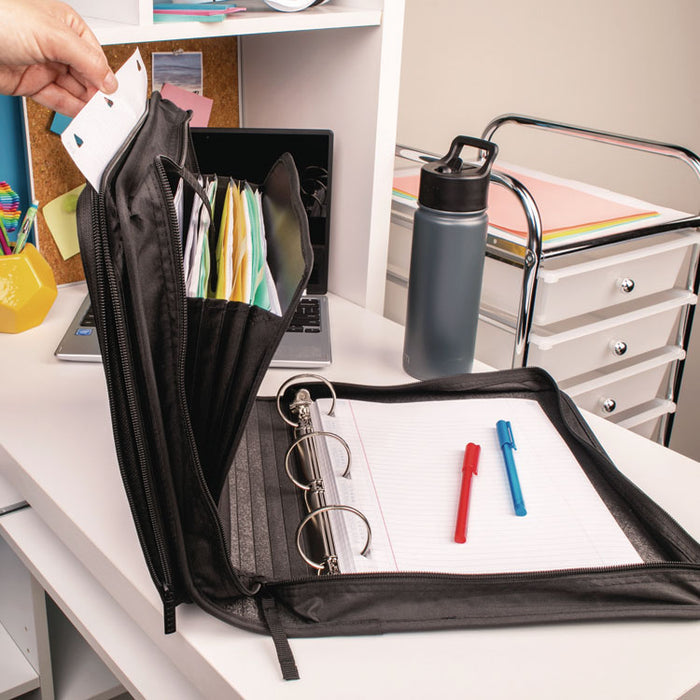 Zipper Binder, 3 Rings, 2" Capacity, 11 x 8.5, Black/Gray Zebra Print Design