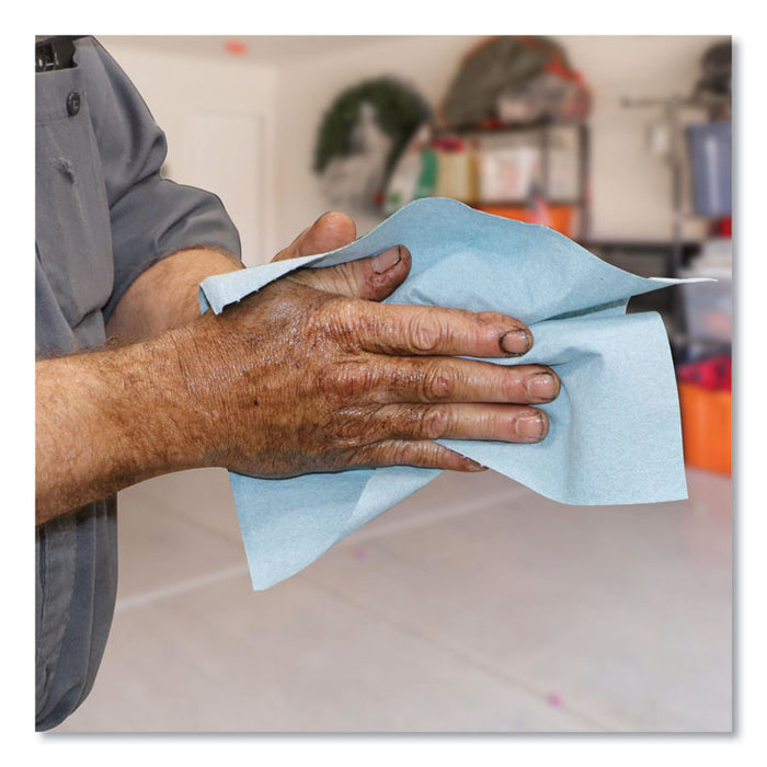 TOOLBOX Blue Shop Towels, 1-Ply, 10 x 12, Blue, 200 Sheets/Box, 4 Boxes/Carton