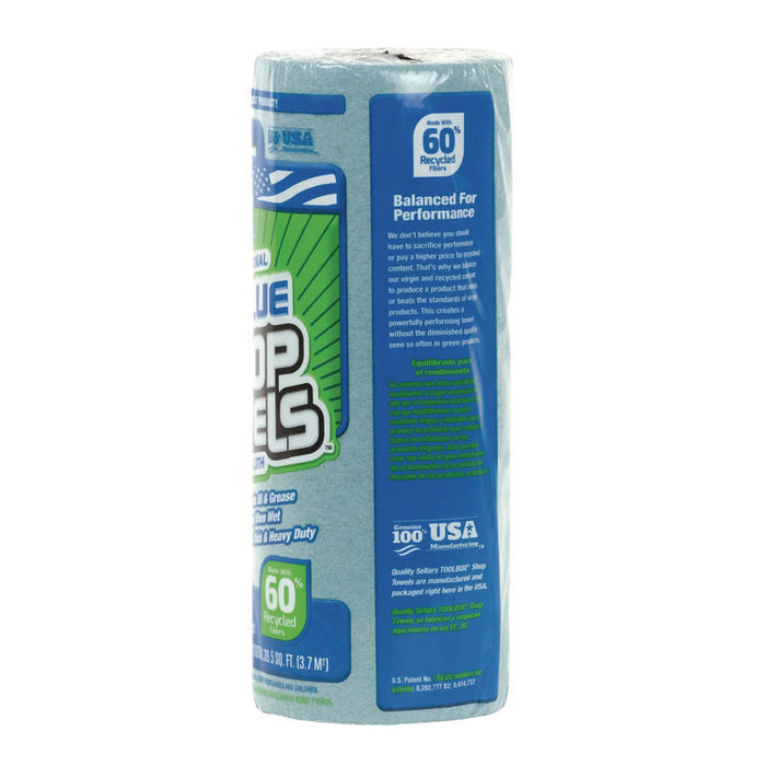 TOOLBOX Blue Shop Towels, 1-Ply, 11 x 9.4, Blue, 55 Sheets/Roll, 30 Rolls/Carton