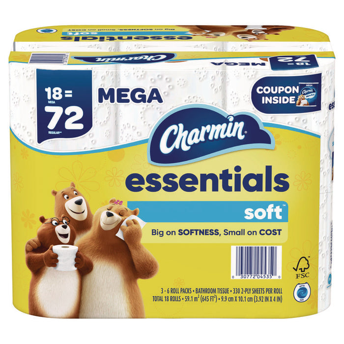 Essentials Soft Bathroom Tissue, Septic Safe, 2-Ply, White, 330 Sheets/Roll, 18 Rolls/Carton