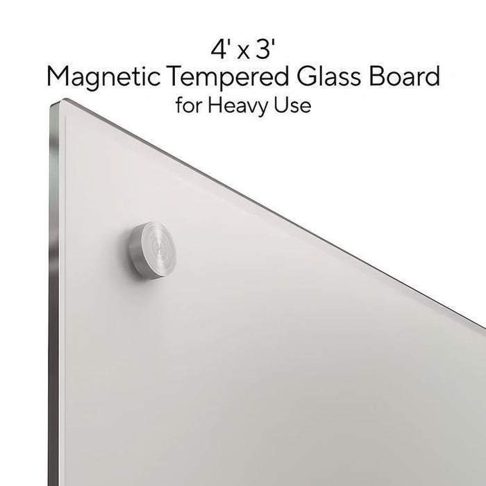Magnetic Tempered Glass Dry Erase Board, 48" x 36", White Surface