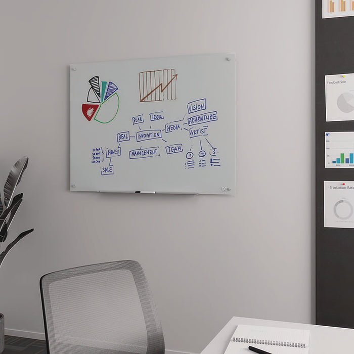 Magnetic Tempered Glass Dry Erase Board, 48" x 36", White Surface