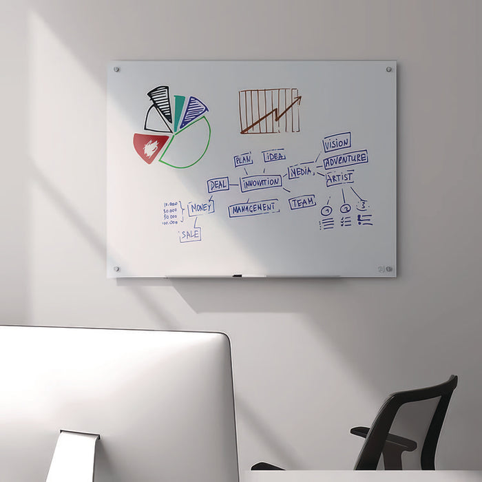 Magnetic Tempered Glass Dry Erase Board, 48" x 36", White Surface