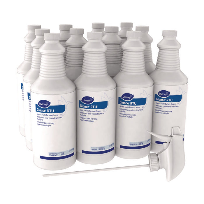 Glance Glass and Multi-Surface Cleaner, 12 Capped 32 oz Bottles and One Trigger Sprayer, 12/Carton