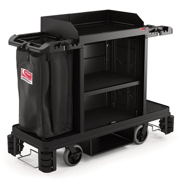 Premium Housekeeping Cart, Plastic, 1 Shelf, 24 x 62.13 x 49.75, Black