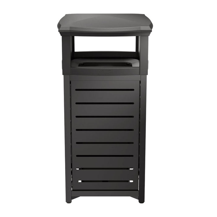 Outdoor Decorative Metal Square Trash Can with Two-Way Lid, 29 gal, Plastic, Black