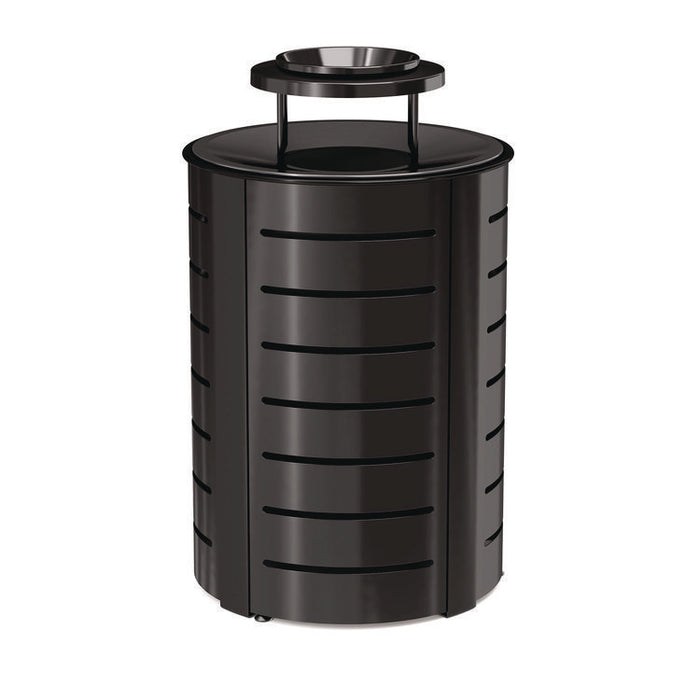 Outdoor Decorative Metal Trash Can with Metal Lid with Ash Bonnet, 35.38 gal, Metal, Black