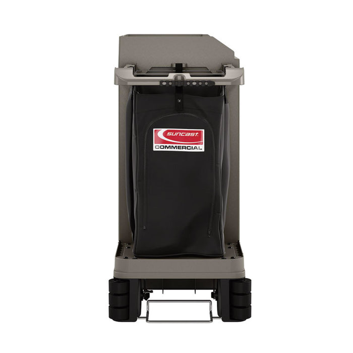 Partially Assembled Premium Housekeeping Cart, Plastic, 1 Shelf, 24 x 62.13 x 49.75, Platinum