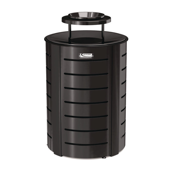 Outdoor Decorative Metal Trash Can with Metal Lid with Ash Bonnet, 35.38 gal, Metal, Black