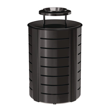 Outdoor Decorative Metal Trash Can with Metal Lid with Ash Bonnet, 35.38 gal, Metal, Black