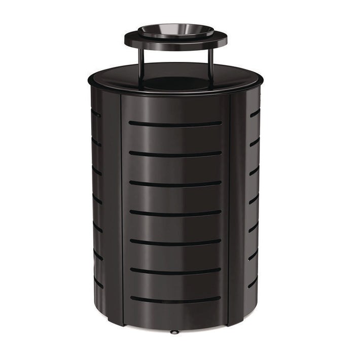 Outdoor Decorative Metal Trash Can with Metal Lid with Ash Bonnet, 35.38 gal, Metal, Black