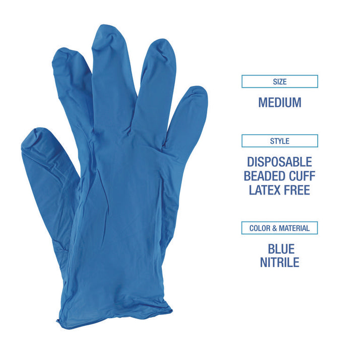 Blue Disposable Nitrile Gloves, 380 Series, Powder-Free, Medium, 4 mil Thick, 9.5" Long, Blue, 100/Box, 10 Boxes/Carton