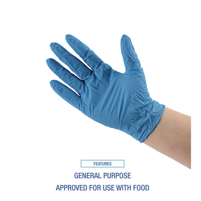 Blue Disposable Nitrile Gloves, 380 Series, Powder-Free, Medium, 4 mil Thick, 9.5" Long, Blue, 100/Box, 10 Boxes/Carton