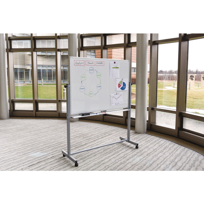 Mobile Magnetic Whiteboard, 36" x 24", White Surface, Silver Aluminum Frame
