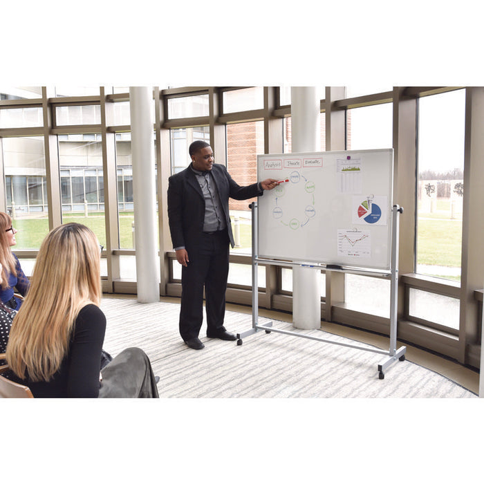 Mobile Magnetic Whiteboard, 48" x 36", White Surface, Silver Aluminum Frame