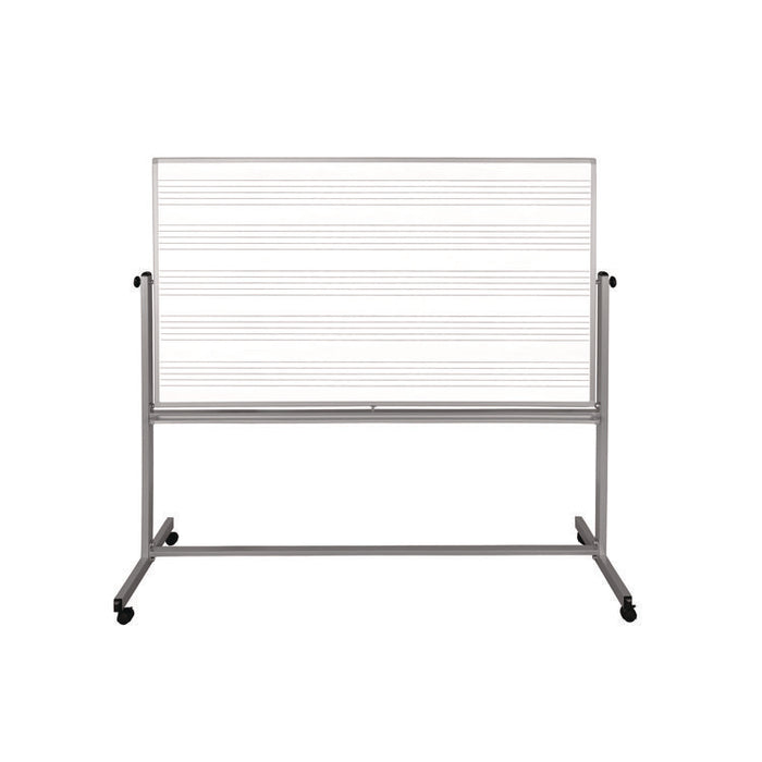 Mobile Music Staff Whiteboard, Dual-Sided Music Notation, 72" x 48", White Surface, Silver Aluminum Frame