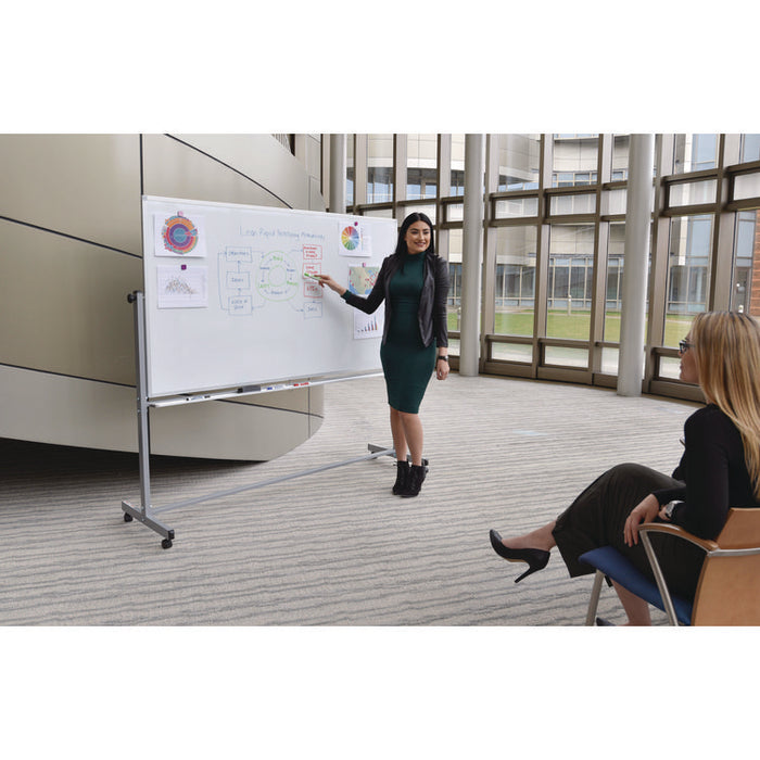 Mobile Magnetic Whiteboard, 96" x 40", White Surface, Silver Aluminum Frame