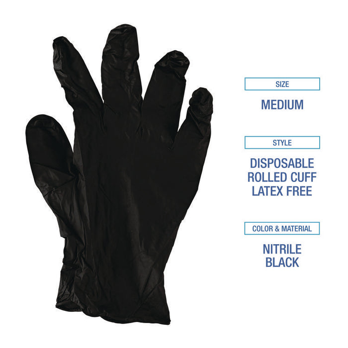 396 Series Disposable General-Purpose Nitrile Gloves, Powder-Free, Small, 4.4 mil Thick, 9.5" Long, Black, 100/Box