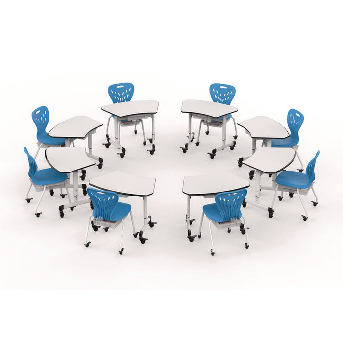 Height-Adjustable Trapezoid Student Desk with Drawer, 60.25 x 21 x 32 to 38, White