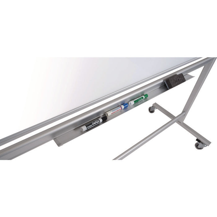 Mobile Magnetic Glass Dry Erase Board, 48" x 36", White Surface, Silver Aluminum Frame