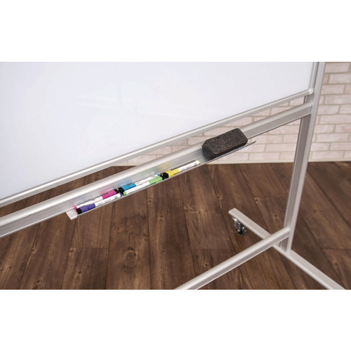 Mobile Magnetic Glass Dry Erase Board, 48" x 36", White Surface, Silver Aluminum Frame