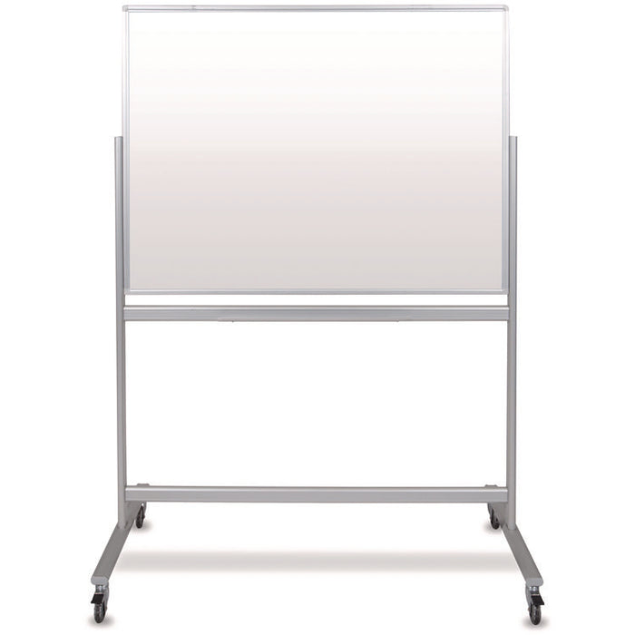 Mobile Magnetic Glass Dry Erase Board, 48" x 36", White Surface, Silver Aluminum Frame