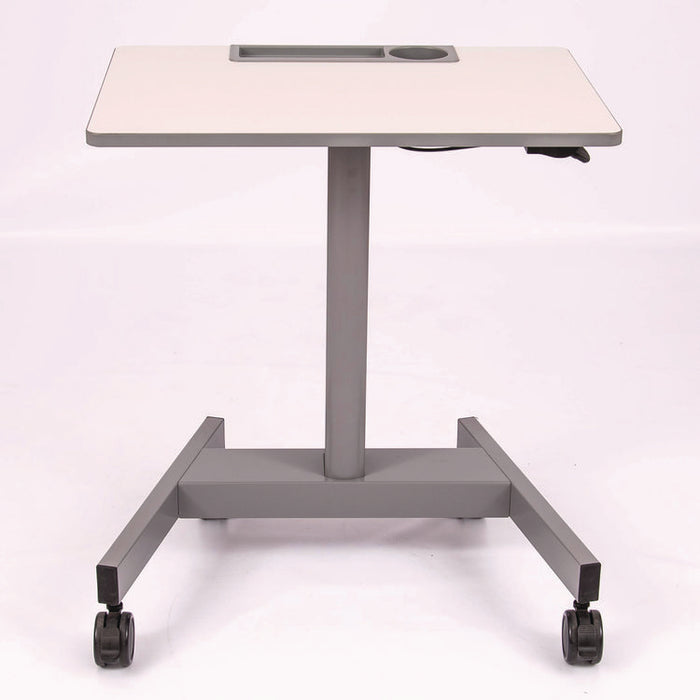 Pneumatic Sit Stand Desk, 27.5 x 19.5 x 26.25 to 42, White/Gray