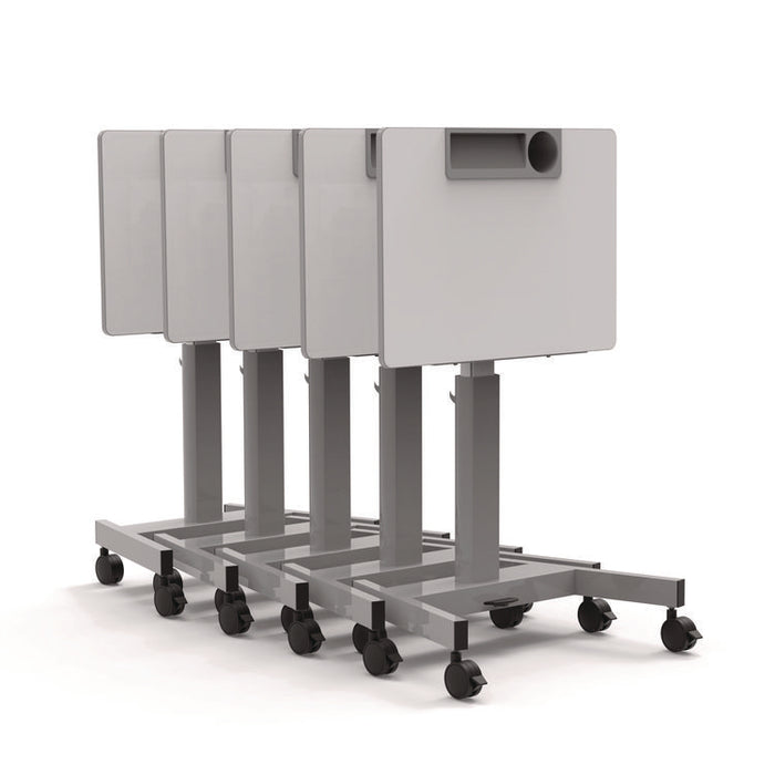 Pneumatic Adjustable Height Flip Top Student Desk, 27.5 x 19.5 x 26.25 to 42, White/Gray