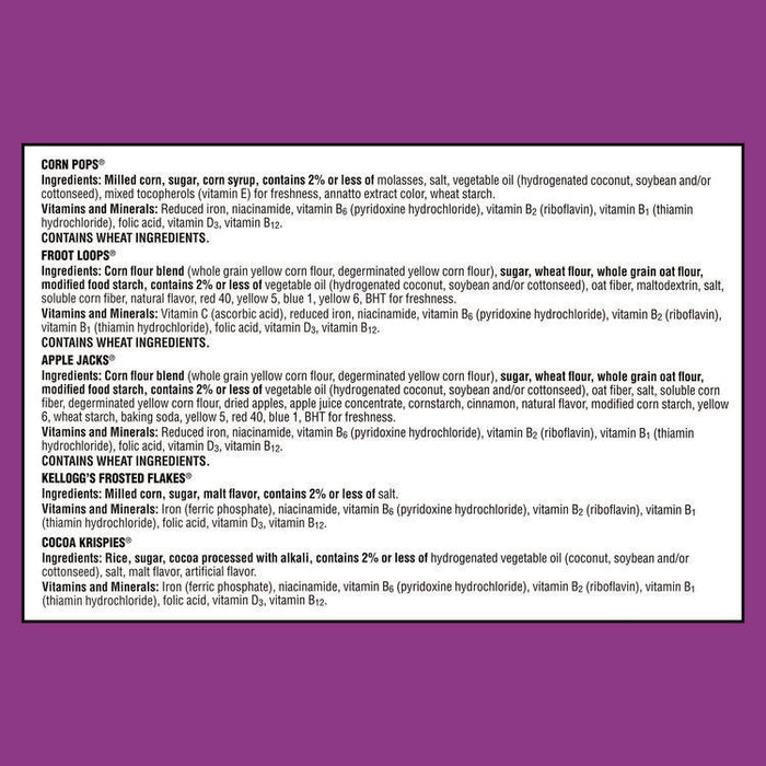 Cereal Assortment Pack, Assorted Flavors, Single Serve Box, 25/Carton