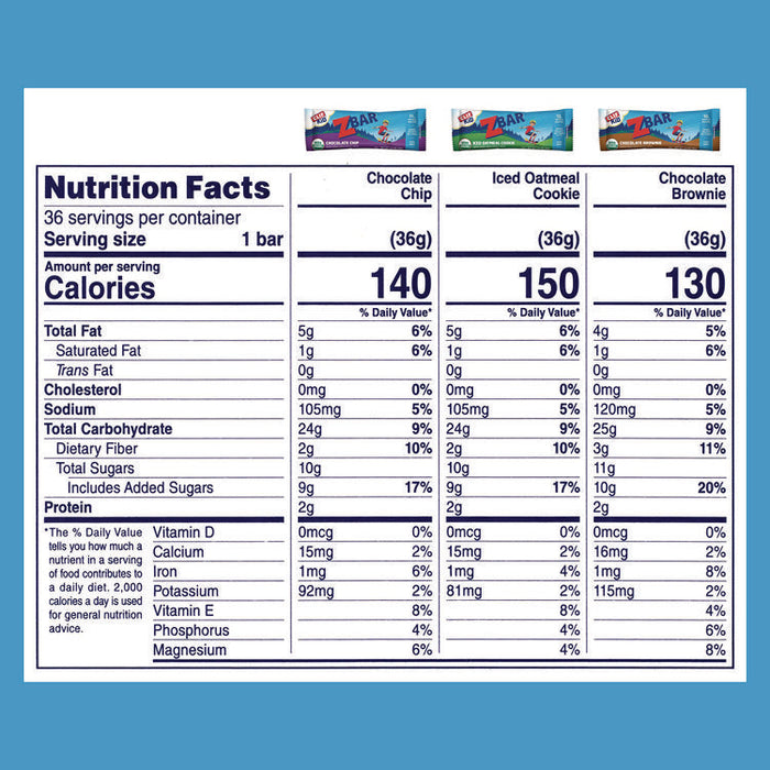 Kid Organic Zbar Granola Bars Variety Pack, Assorted Flavors, 1.27 oz Bar, 36/Carton