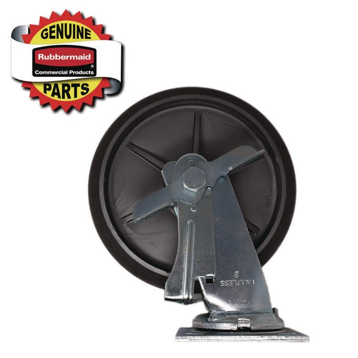 8" Swivel Caster with Brake for Housekeeping Cart, Mount Plate Stem, 8" Wheel, B/Silver, Set