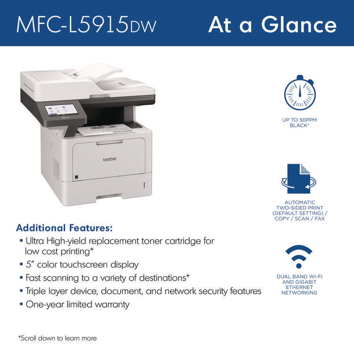 MFC-L5915DW Business Monochrome AIO Laser Printer, Copy/Fax/Print/Scan