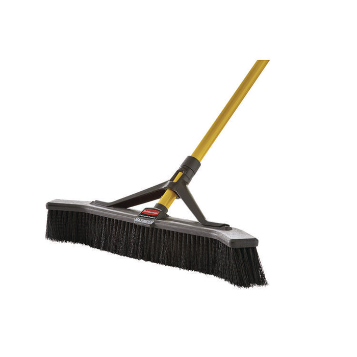 Maximizer Push-to-Center Broom, 36 x 58.13, Polypropylene Bristles, Steel Handle, Yellow/Black