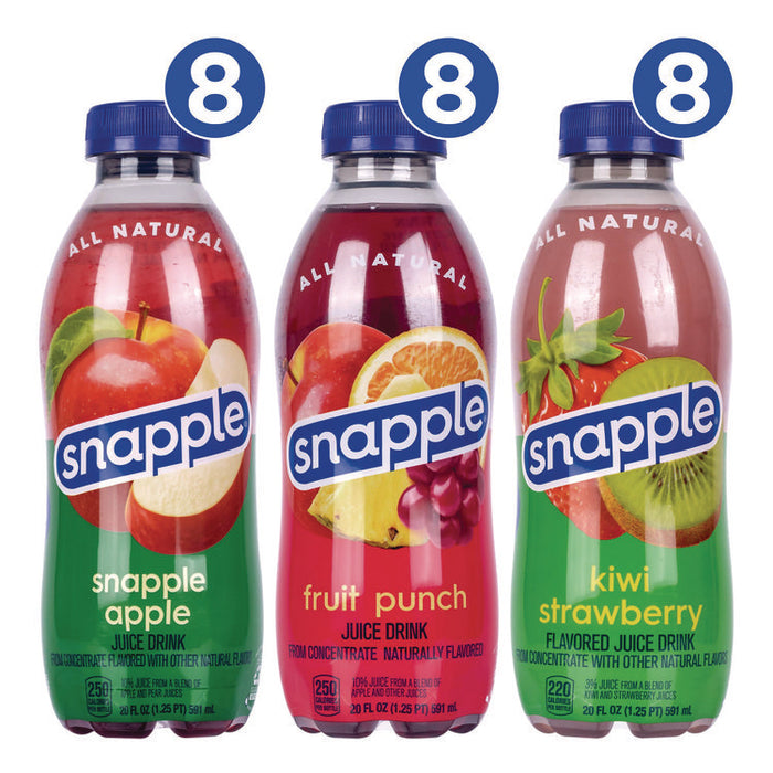 Juice Drink Variety Pack, Snapple Apple, Fruit Punch, Kiwi Strawberry, 20 oz Bottle, 24/Carton