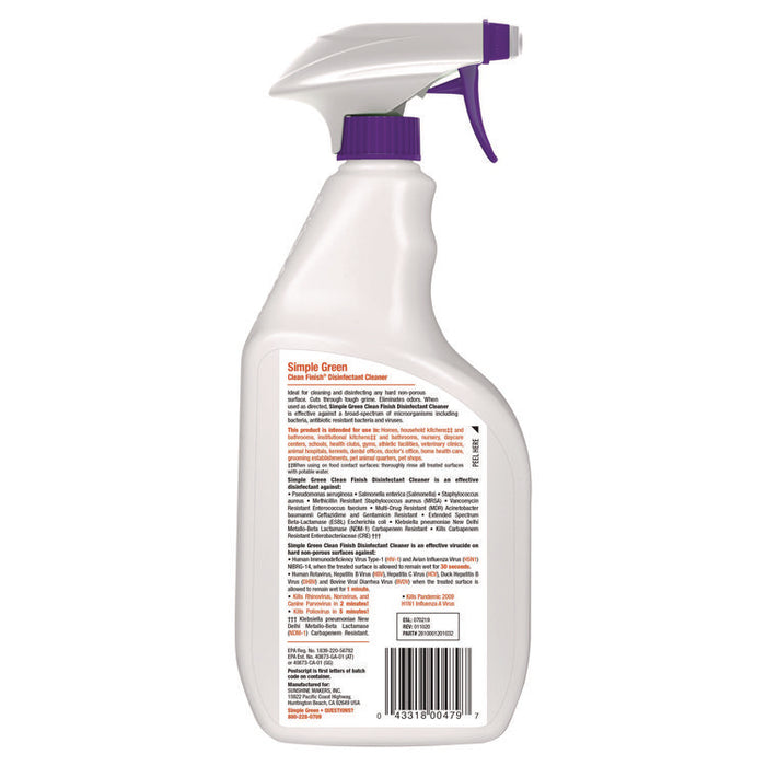 Clean Finish Disinfectant Cleaner, Herbal Scent, 32 oz Spray Bottle, 12/Carton