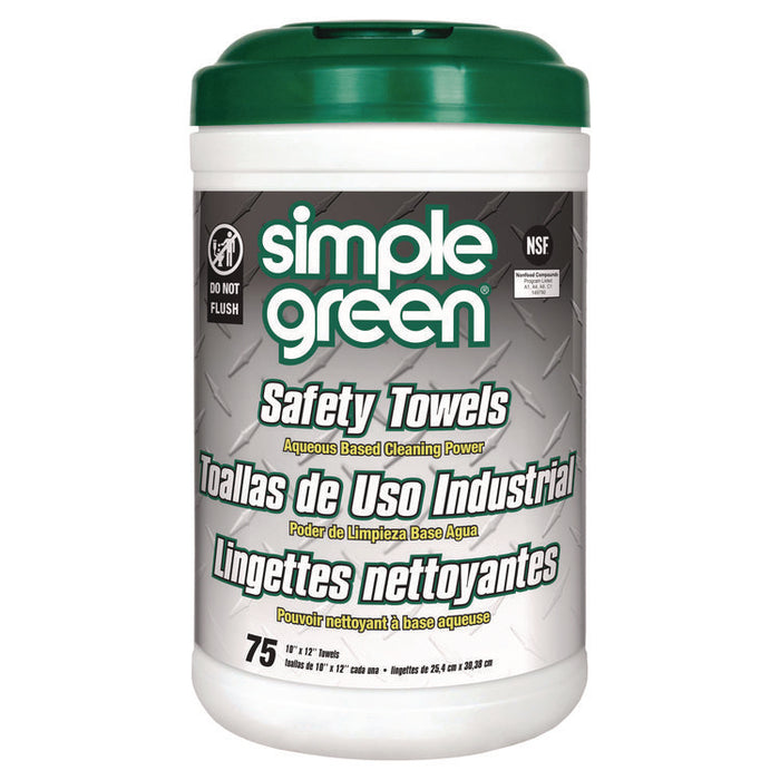 Safety Towels, 1-Ply, 10 x 12, White, Unscented, 75/Canister, 6 Canisters/Carton