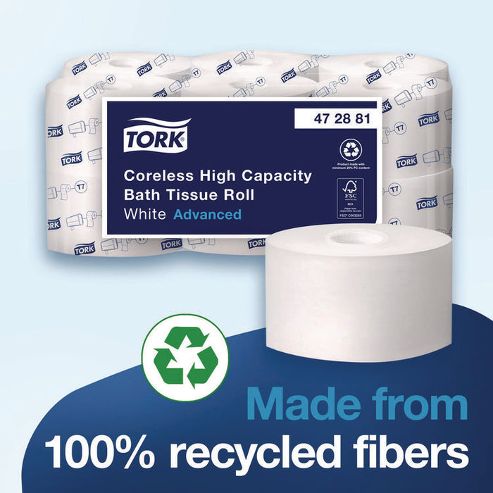 Advanced Coreless High Capacity Bath Tissue, 2-Ply, White, 1,000 Sheets/Roll, 12 Rolls/Carton