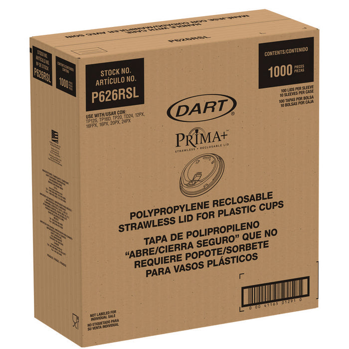 Prima Strawless Plastic Lids, Fits 12 oz to 26 oz Cold Cups, Clear, 100/Sleeve, 10 Sleeves/Carton